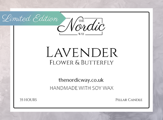 Limited Edition - Lavender Flower and Butterfly Pillar Candle Set of 3